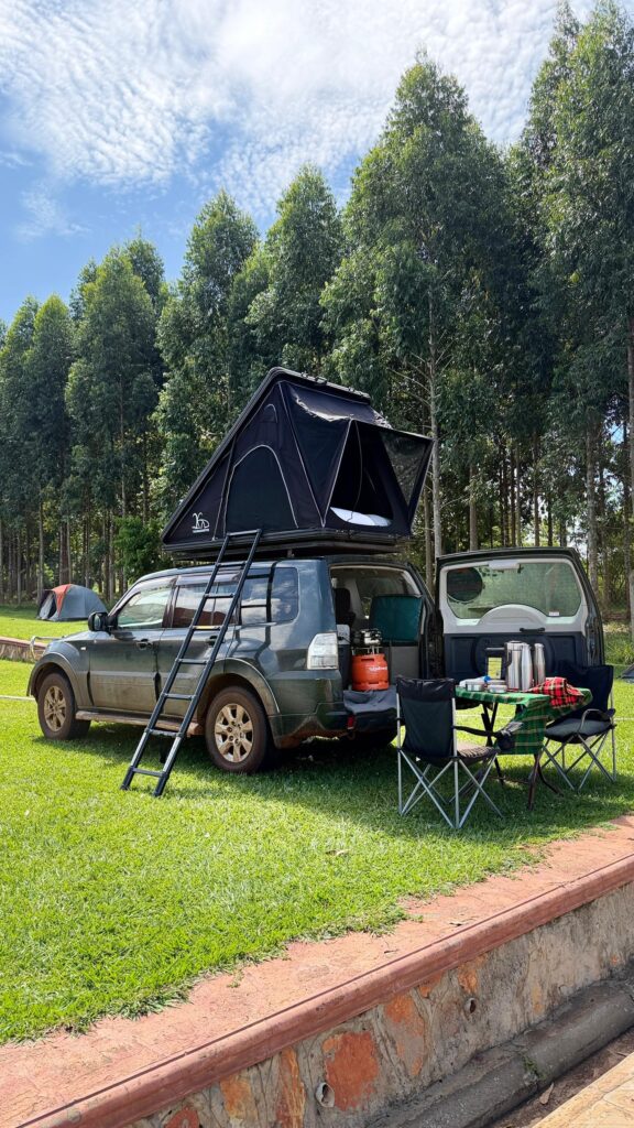 View of a set up for camping with a 4x4 with a rooftop tent for hire in Uganda, Kenya, Rwanda, Zanzibar and Tanzania