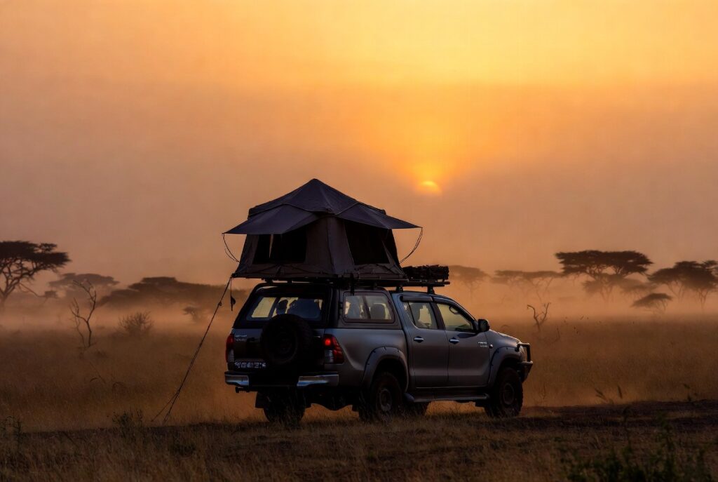 Toyota Hilux Double Cab with Rooftop Tent for rent in Kenya, Uganda, Rwanda, Tanzania and Zanzibar